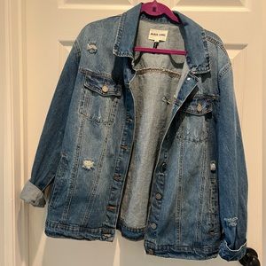Oversized distressed trucker denim jacket